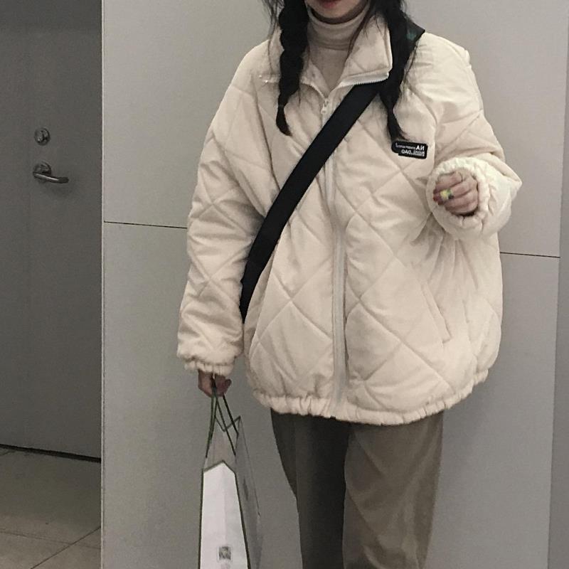 棉服女冬季新款韩版宽松菱格棉衣潮慵懒港风学