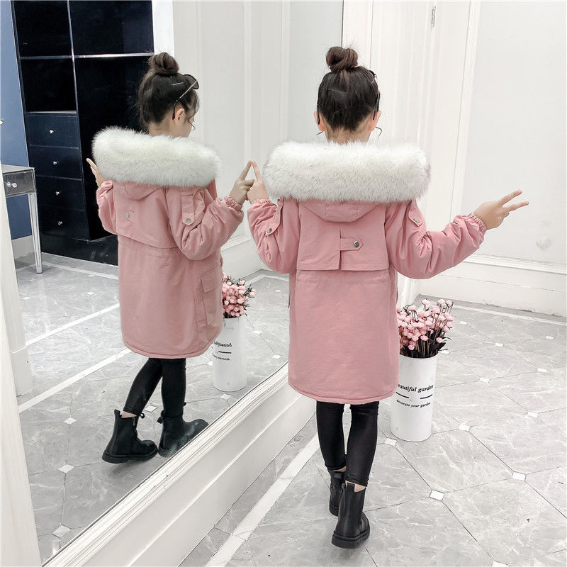 女童衣新款中大童加绒加厚冬装袄洋气派克服儿童外套服