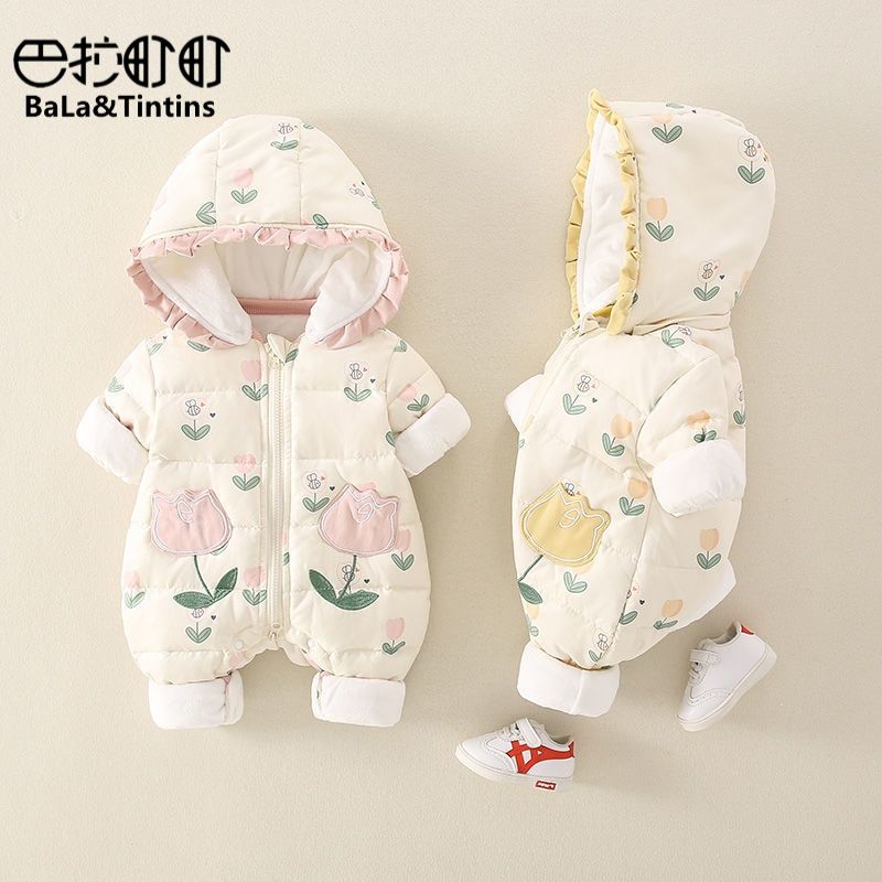 婴儿冬装套装可爱超萌白鸭绒羽绒服连体衣女宝宝衣服冬季外出抱衣