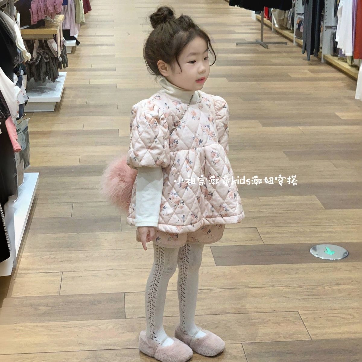 儿童套装秋冬新款女童森系碎花套装女宝甜美夹棉上衣两件套