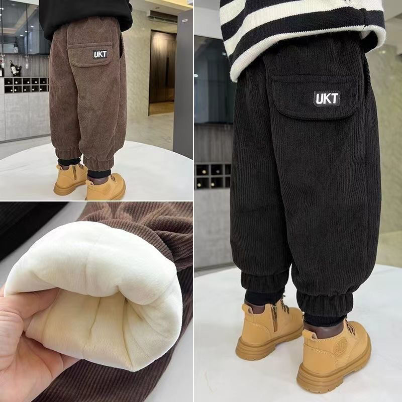 童装潮款Y男童加绒加厚裤子冬季保暖儿童休闲裤宝宝外穿夹