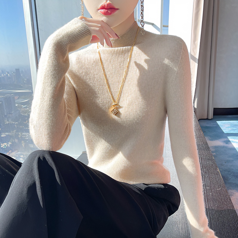 秋冬保暖半高领羊毛衫女毛衣经典百搭修身纯色显瘦套头针织打底衫