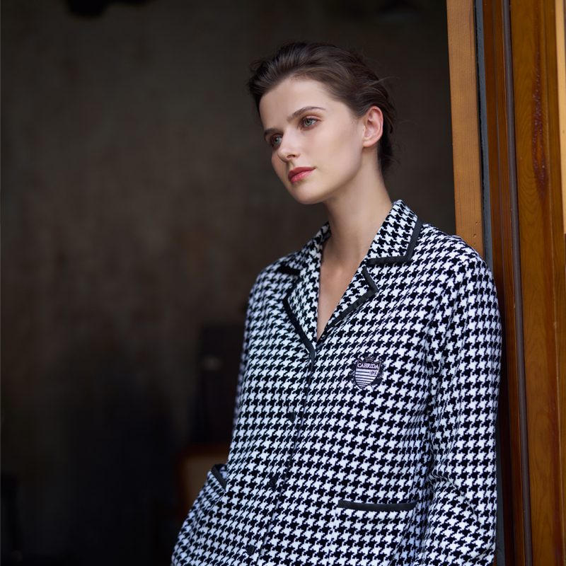 CA BRIDA【千鸟格记】秋冬男士女士千鸟格奢华时尚舒适棉绒睡衣套装