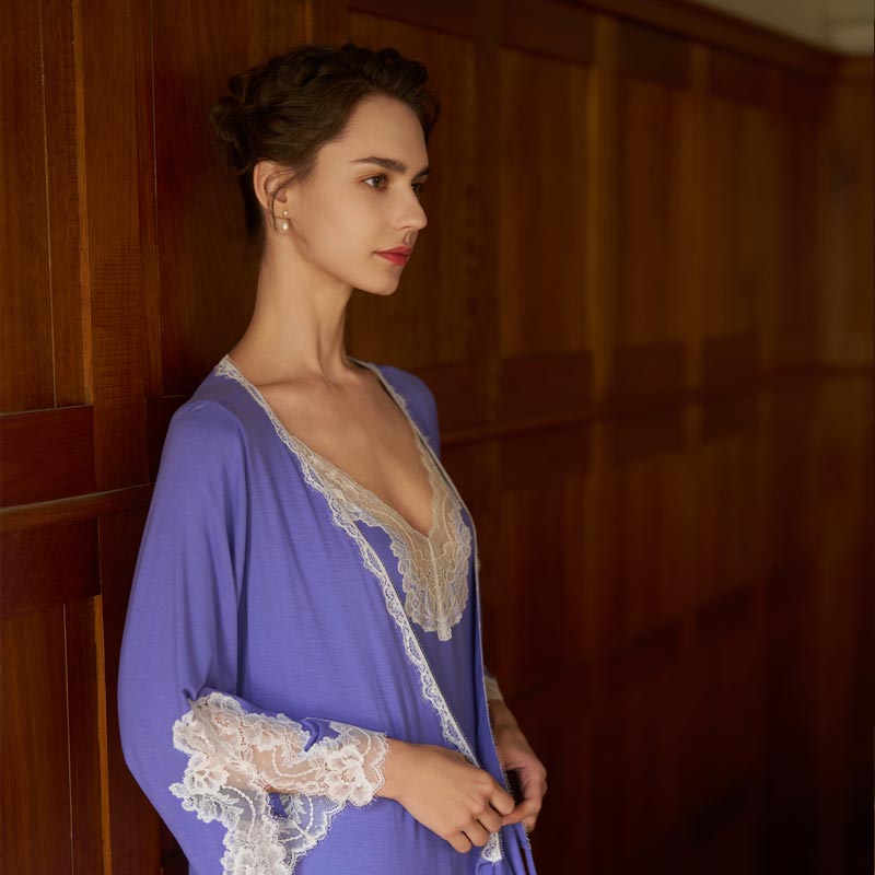 CA BRIDA【ParisKiss】夏季女士蕾丝性感薄款法式宫廷嘉德丽亚晨袍