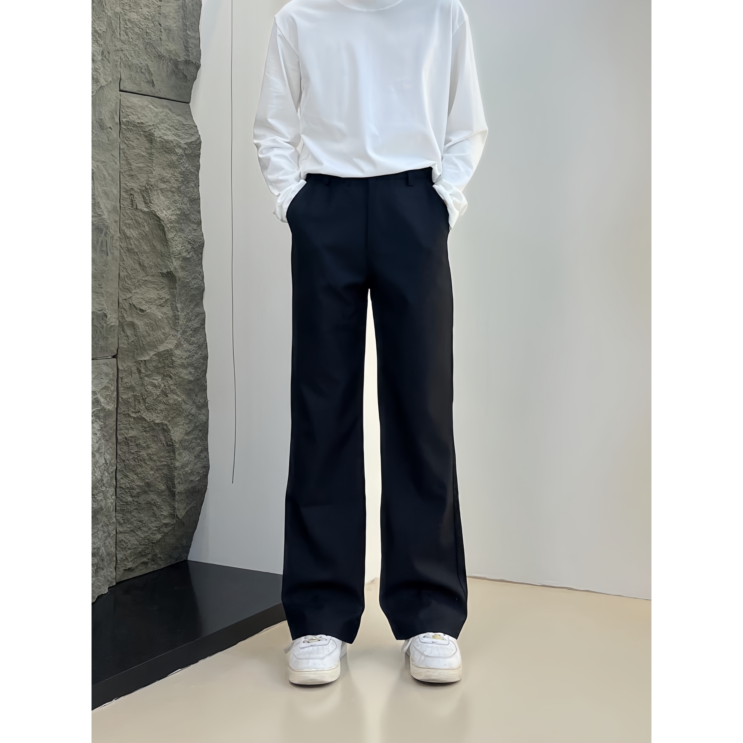 cleanfit微喇西裤男百搭休闲高级感显瘦长裤子纯黑垂感直筒拖地裤