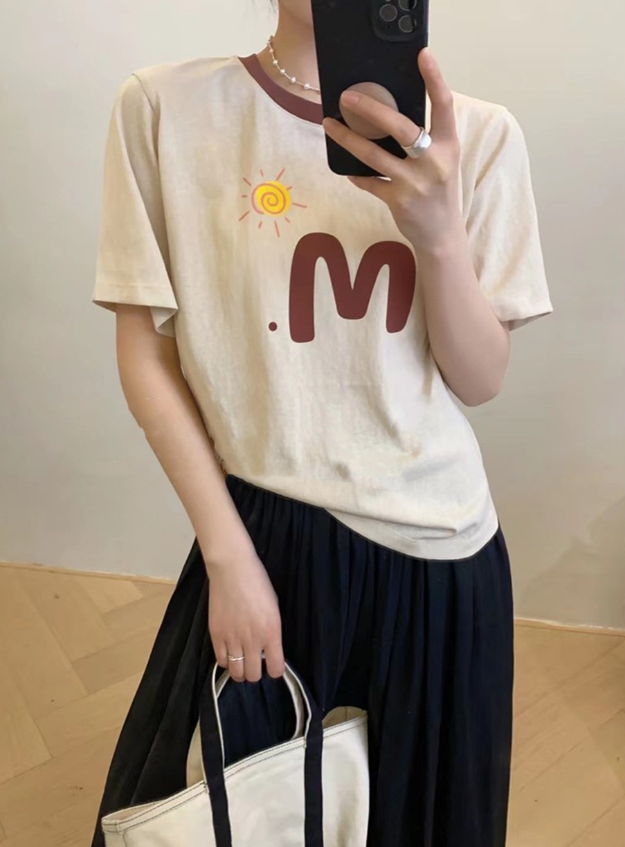 百搭夏季潮流时尚简约显瘦休闲小众纯棉圆领T恤