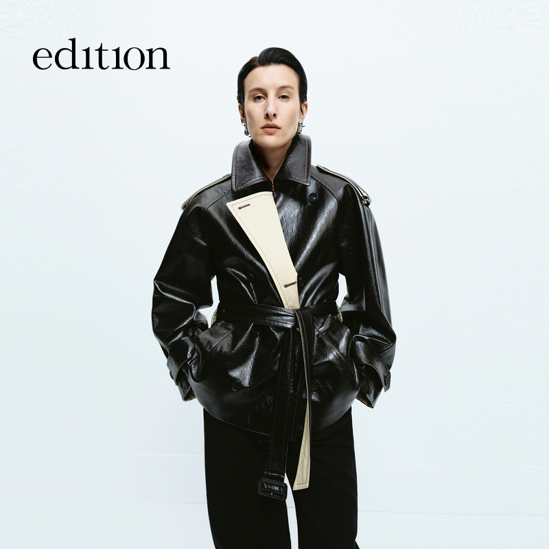 【商场同款】edition冬季款复古PU皮短款风衣#EBD4TRC002