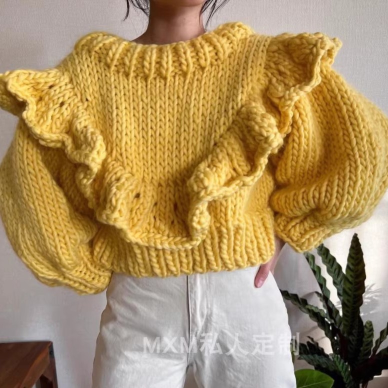 美丽奴纯羊毛2025春装新款简约圆领毛衣外套慵懒风针织衫套头手编