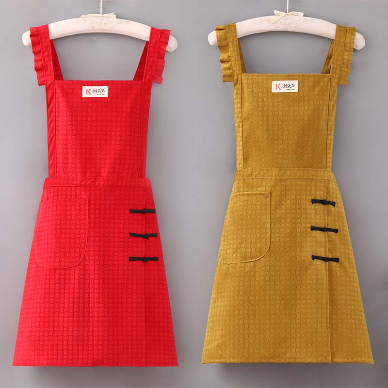 新款复古盘扣防水公主裙厨房做饭防油污韩版收腰复古风餐厅工作服