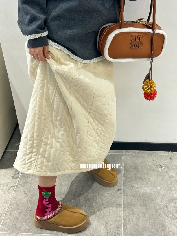 MUMUBYER •“泡泡裙”灯芯绒坑条松紧腰夹棉花苞半身裙