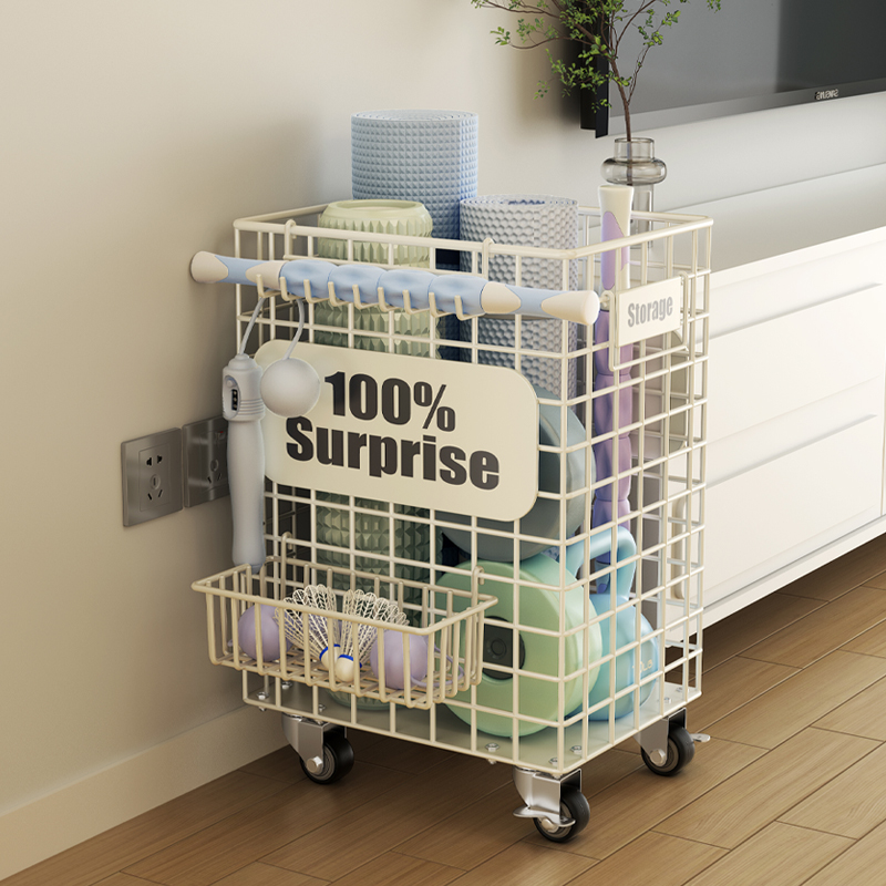 瑜伽垫收纳篮家用可移动浴室简约收纳架北欧带轮子置物架落地简易