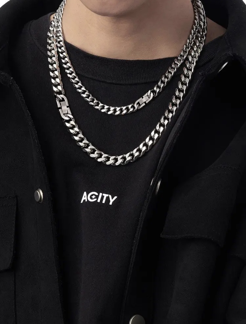 钛钢项链 钛钢古巴链男女项链百搭风简约项链美式重工男士项链