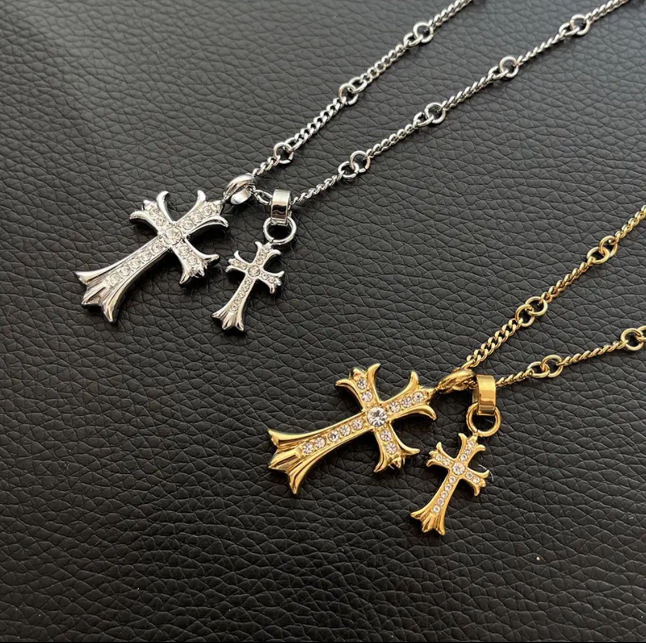 钛钢项链 双十字架吊坠小众轻奢个性锁骨链十字架项链高级感吊坠