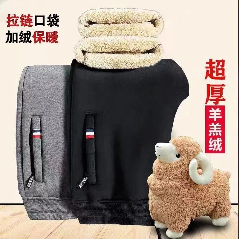 秋冬季羊羔绒自发热防寒长裤男士韩版休闲直筒裤加绒加厚保暖裤子