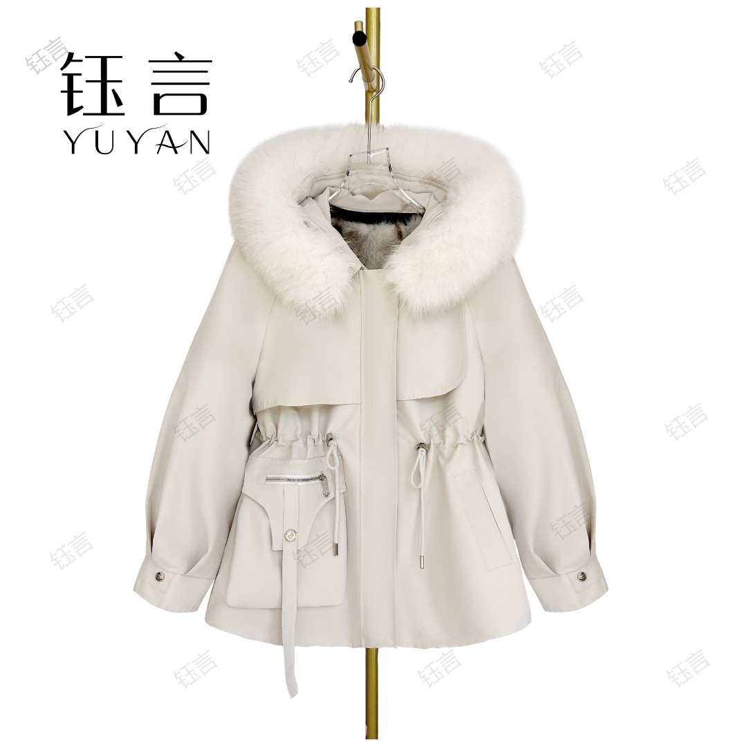 钰言【万人迷狐狸毛】冬季时尚可拆卸女士多穿抽绳宽松版保暖派克服