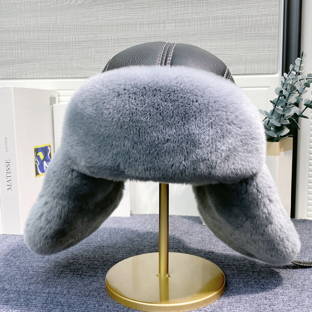 獭兔毛飞行帽冬季男皮草保暖羊皮帽时尚毛绒加厚护耳獭兔飞行帽