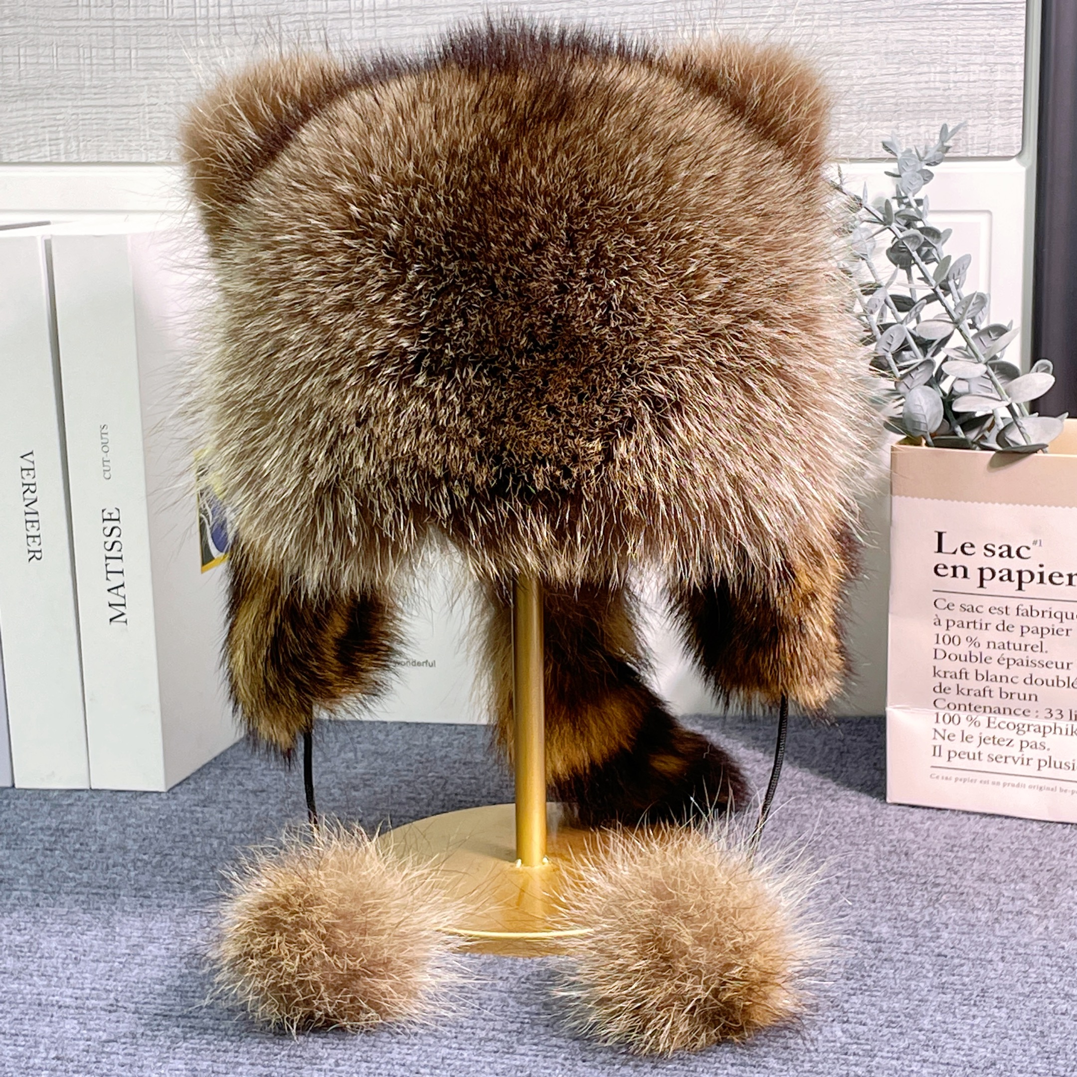 小浣熊皮草帽子亲子款美洲貉子毛冬季男女同款童帽小浣熊亲子款