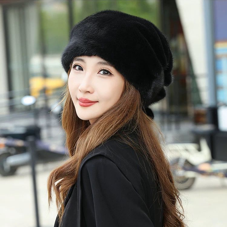 整皮水貂毛皮草女帽冬季保暖护耳包头帽青中老年通用水貂毛圣诞帽