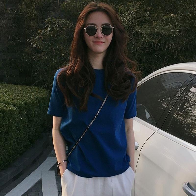 圆领T恤女2024夏季新款洋气简约棉体恤短袖打底衫宽松半袖上衣