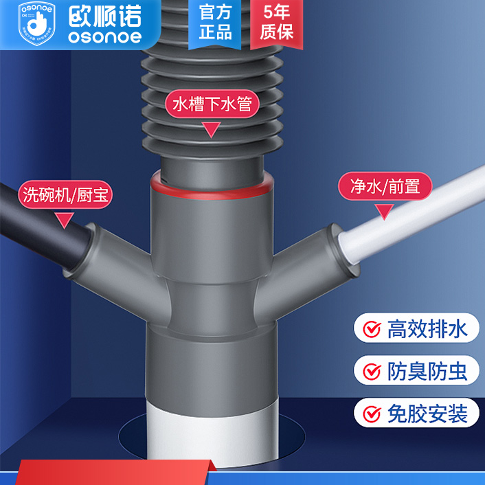 欧顺诺厨房水槽下水器-尾部双溢水尾塞