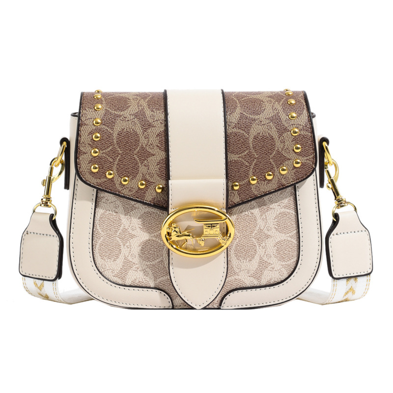 H {2}马拉车柳钉马鞍包2024新款百搭半圆形斜挎包时尚女包 {633}