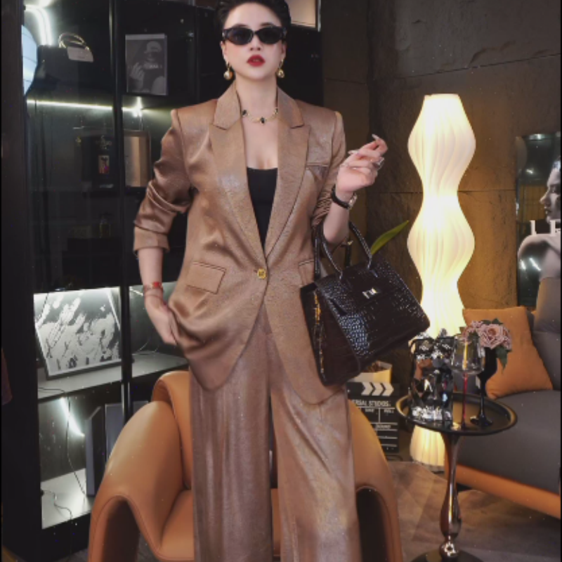 QIANTAI【早春福利鎏金宫缎】显瘦气质轻奢设计师西装套装