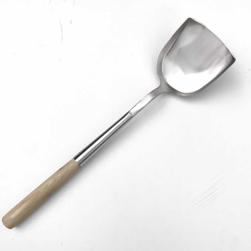 手工锻打不锈钢锅铲木柄加厚方柄铲小号大号炒菜铲锅铲商用家用