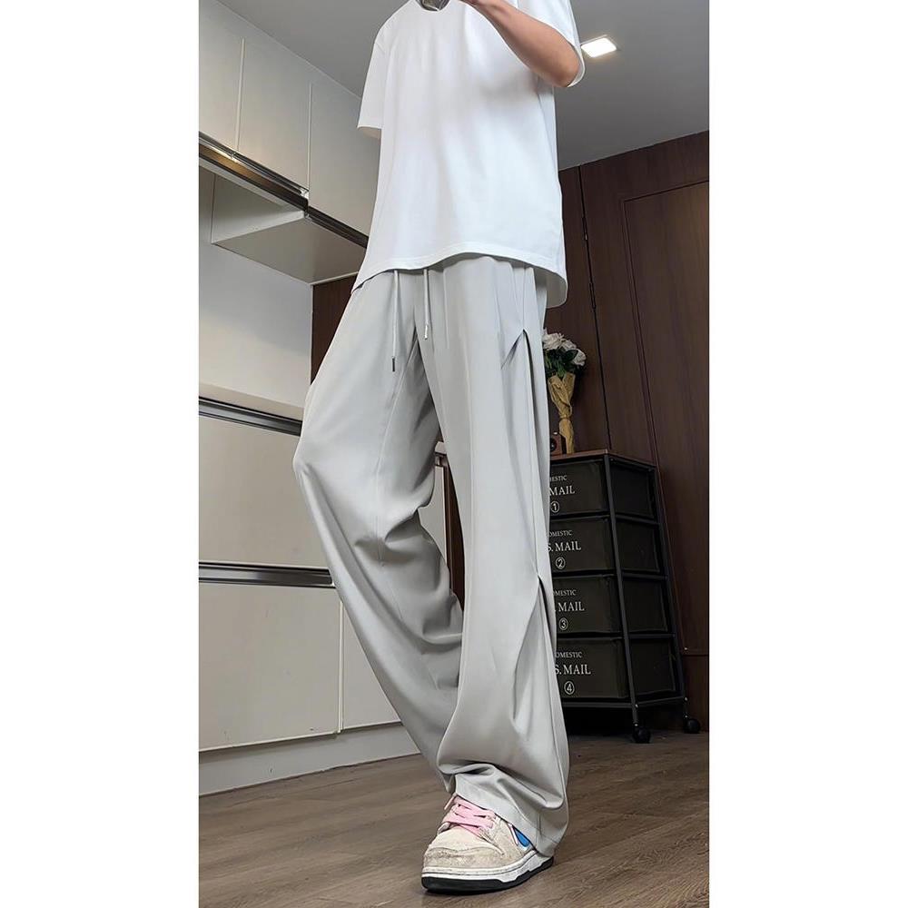 灰色裤子垂感夏季男款舒服褶皱休闲裤宽松加长速干伞兵裤