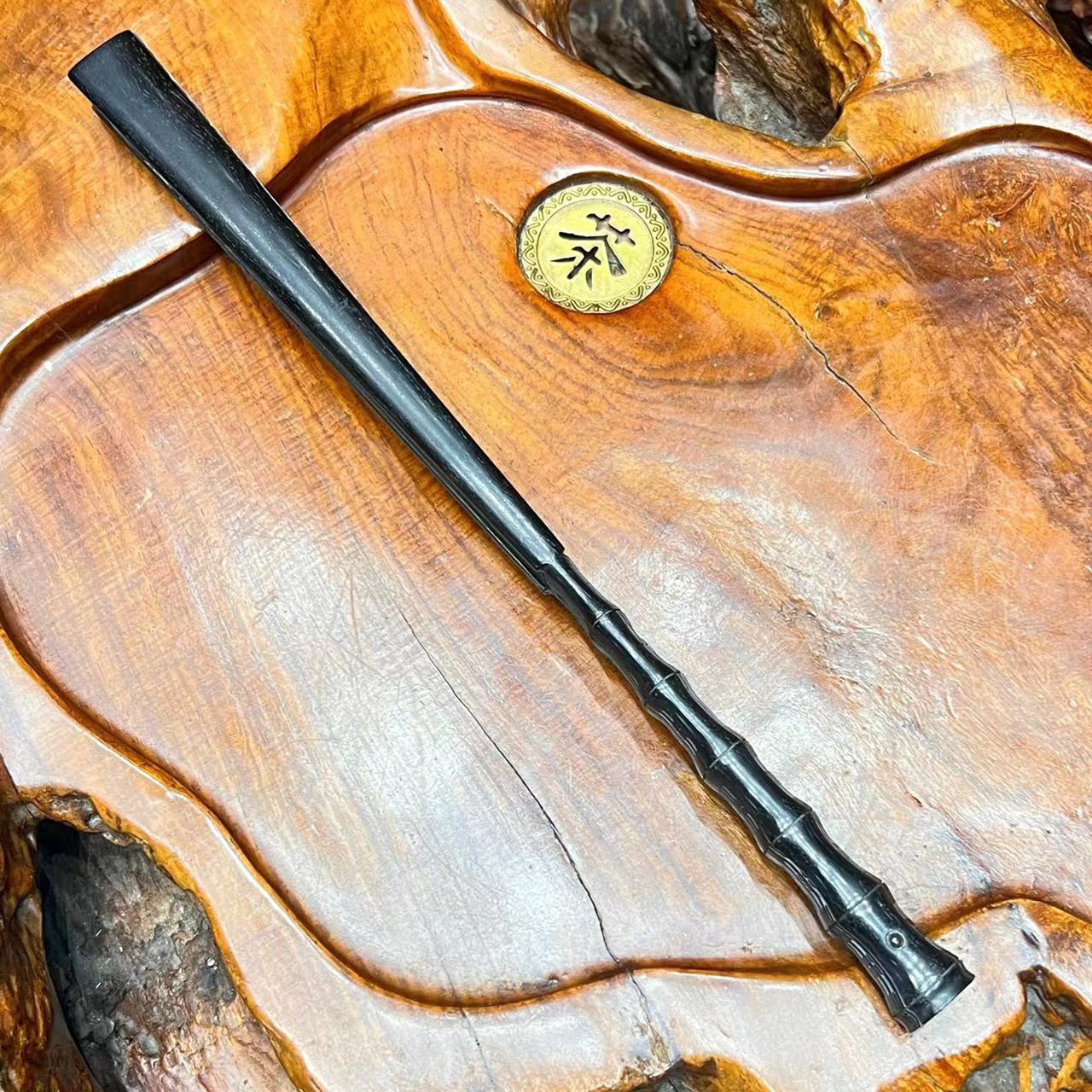 李专伟手制 9.5寸乌木罗汉竹节权方 文人折扇 默认不粘扇面