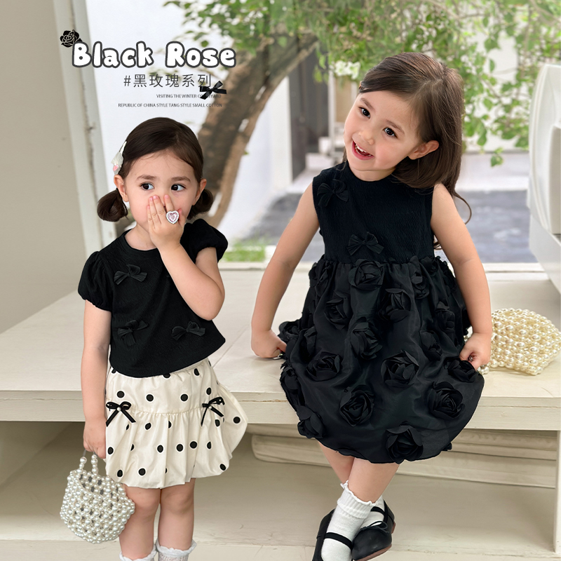 小O爸女婴童夏季洋气黑玫瑰系列套装连衣裙GWX443029