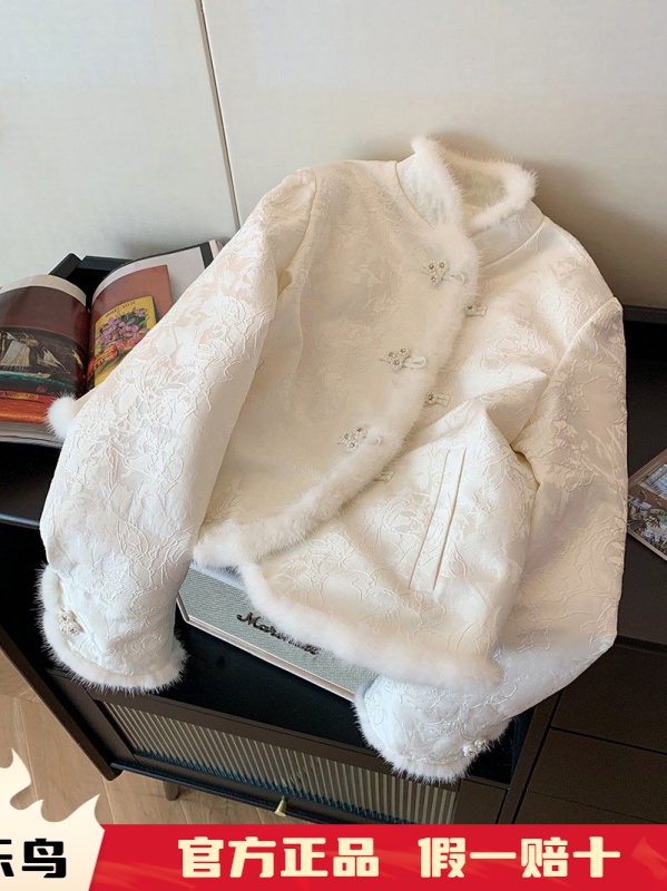 新中式毛毛拼接立领国风棉服女秋冬2023新款保暖气质复古夹棉外套