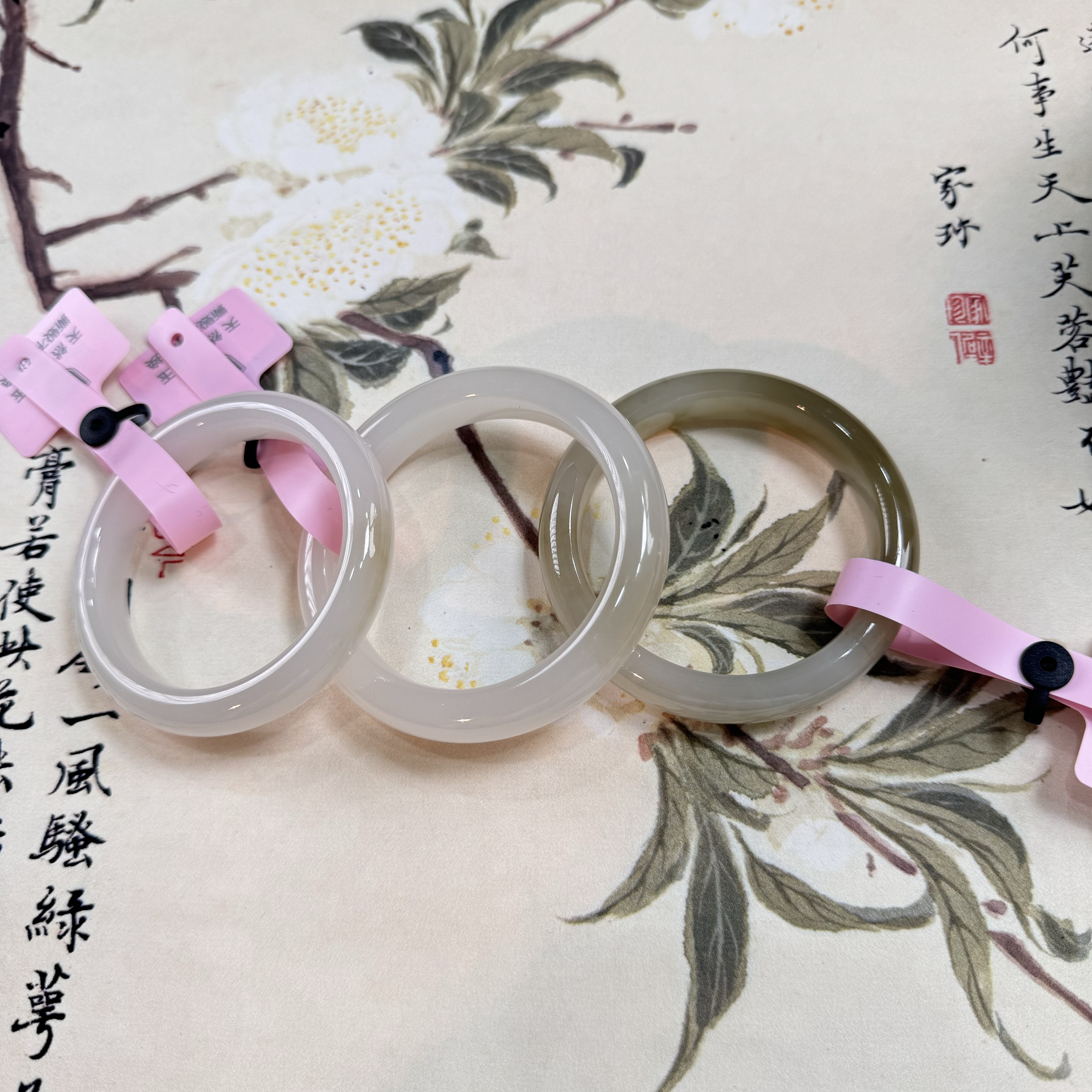 【苏禾珠宝】天然和田玉白带翠时尚手镯拍一发一多样性发货