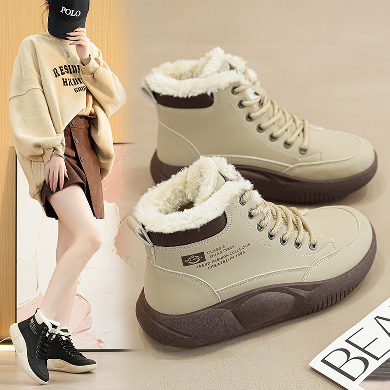 流行2023冬季加绒保暖女潮高帮韩版老爹鞋学生休闲运动棉鞋女