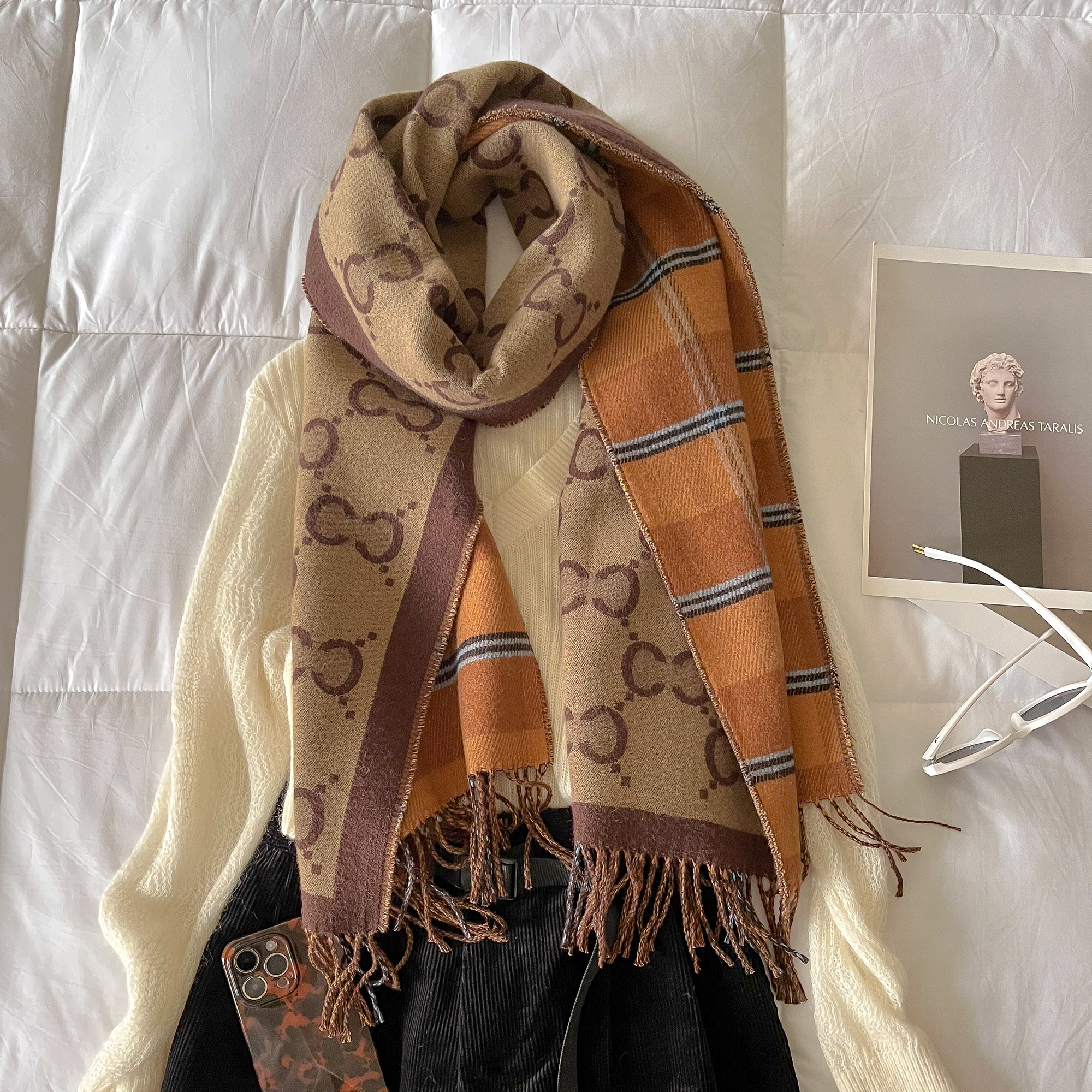 【奢艺】2025年秋季围巾披肩高级感学生双面格保暖情侣百搭长款洋气