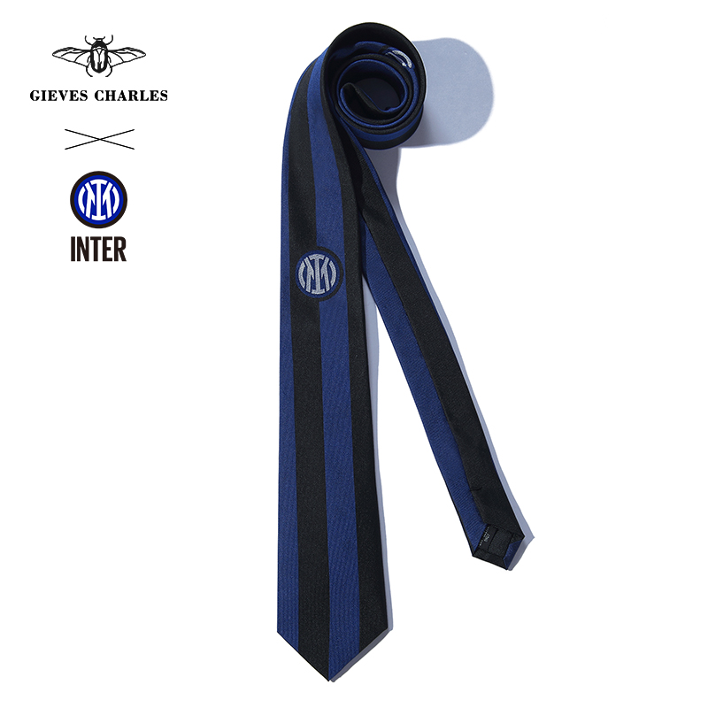 国际米兰官方授权GIEVES CHARLES国米联赛款蓝黑条纹队徽领带礼盒