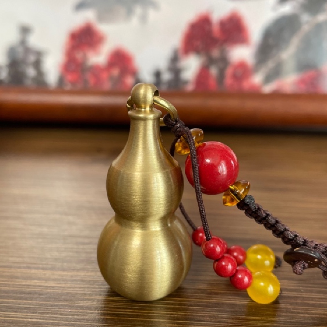 天然辰砂原韵铜葫芦钥匙扣