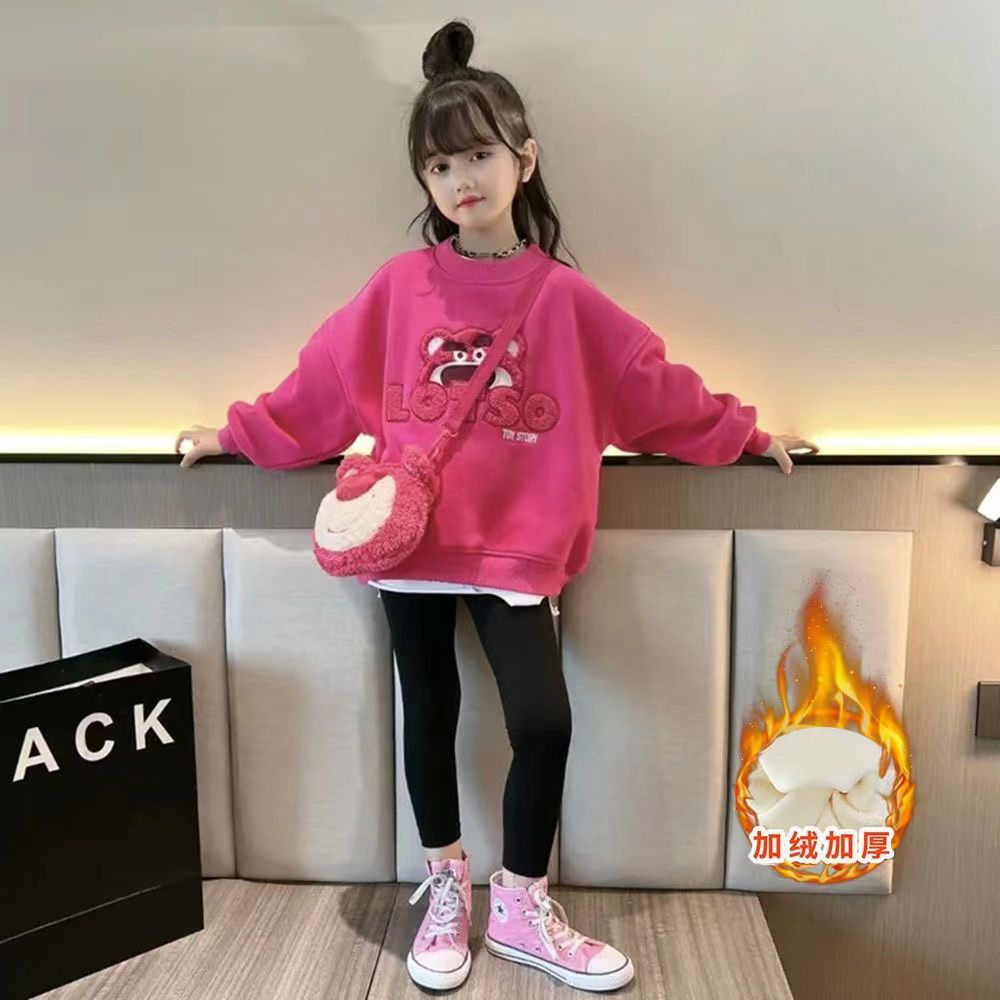 女童加绒卫衣2023秋冬新款韩版洋气儿童中大童网红时髦加厚上衣潮