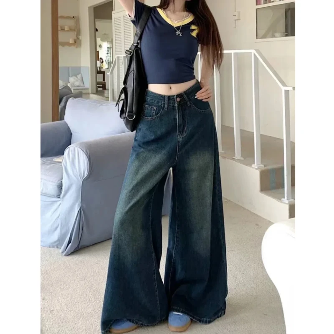 高腰显瘦百搭设计女装牛仔裤