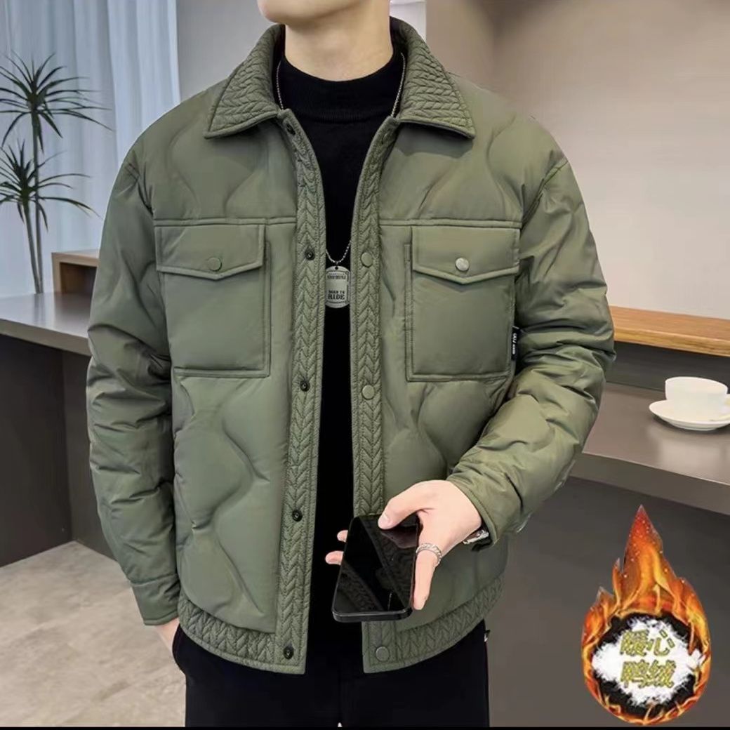 波司豋麦穗拼接羽绒服男士冬季潮流修身2023新款翻领轻薄设计感外