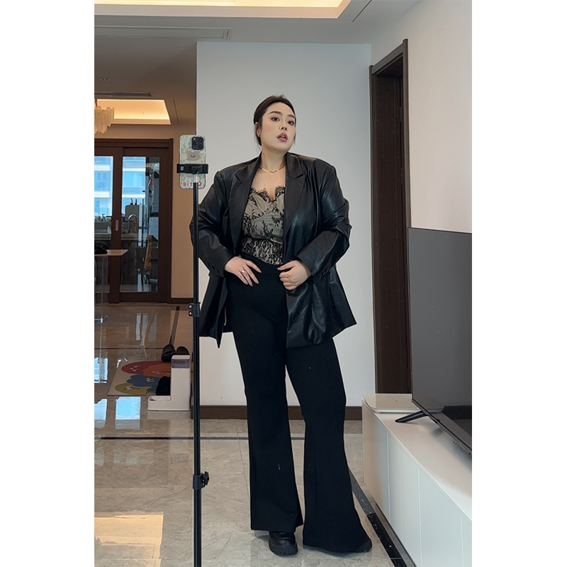 【高丽娃推荐】慕尼黑夜~胖MM大码气质显瘦肌理感皮衣外套P2Z0053