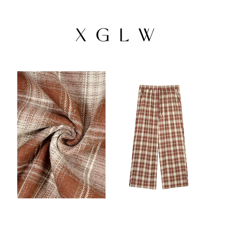 奶酪与威化~胖MM大码显瘦秋冬经典百搭复古直筒休闲格纹裤P4K0041