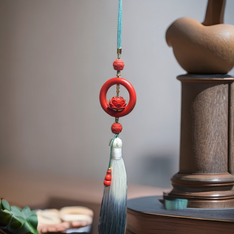 天然辰砂纯天然红砂手工制作莲花车挂件