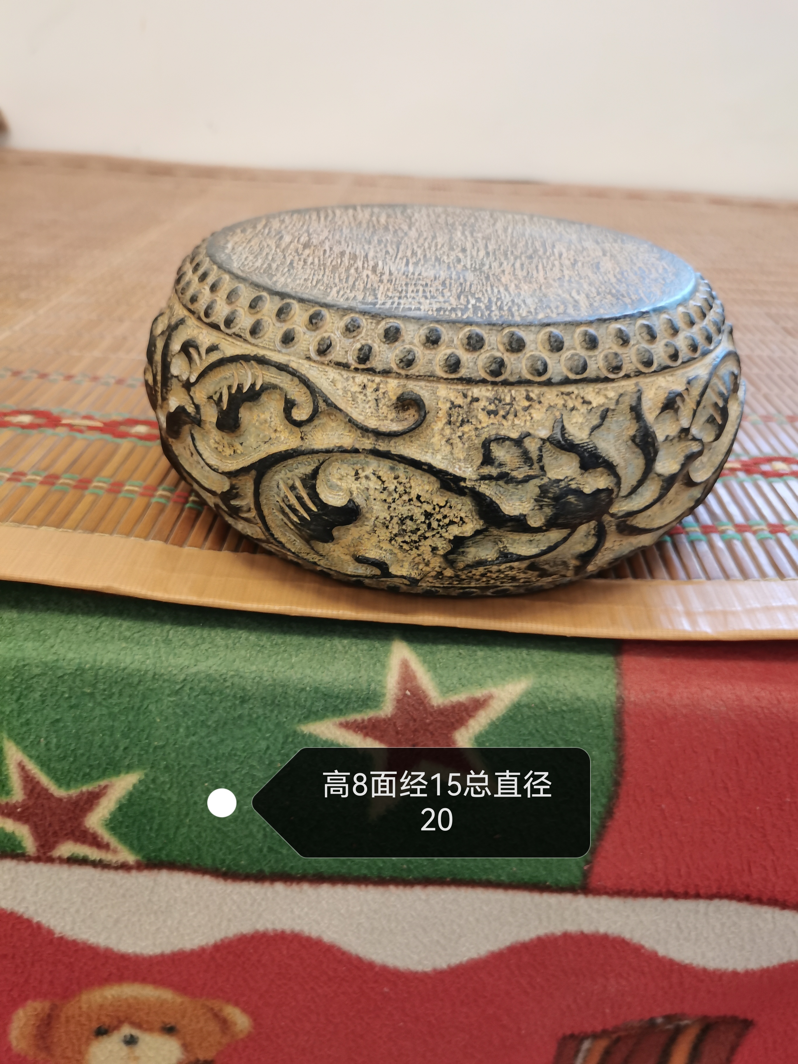 青石串枝莲石鼓，高8复古雕刻干泡茶道