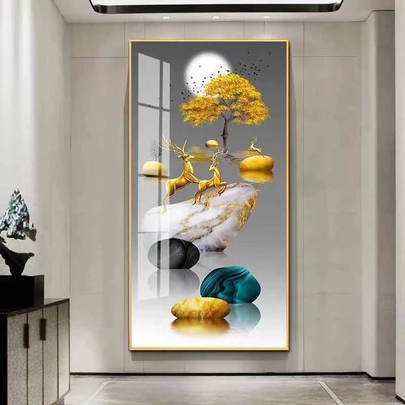 玄关装饰画现代简约入户壁画轻奢竖版画北欧风走廊尽头挂画晶瓷画