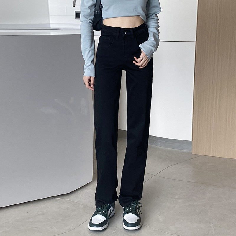 春秋堆堆裤黑色牛仔女烟管窄版高腰显瘦气质修身筷子腿长直筒拖地