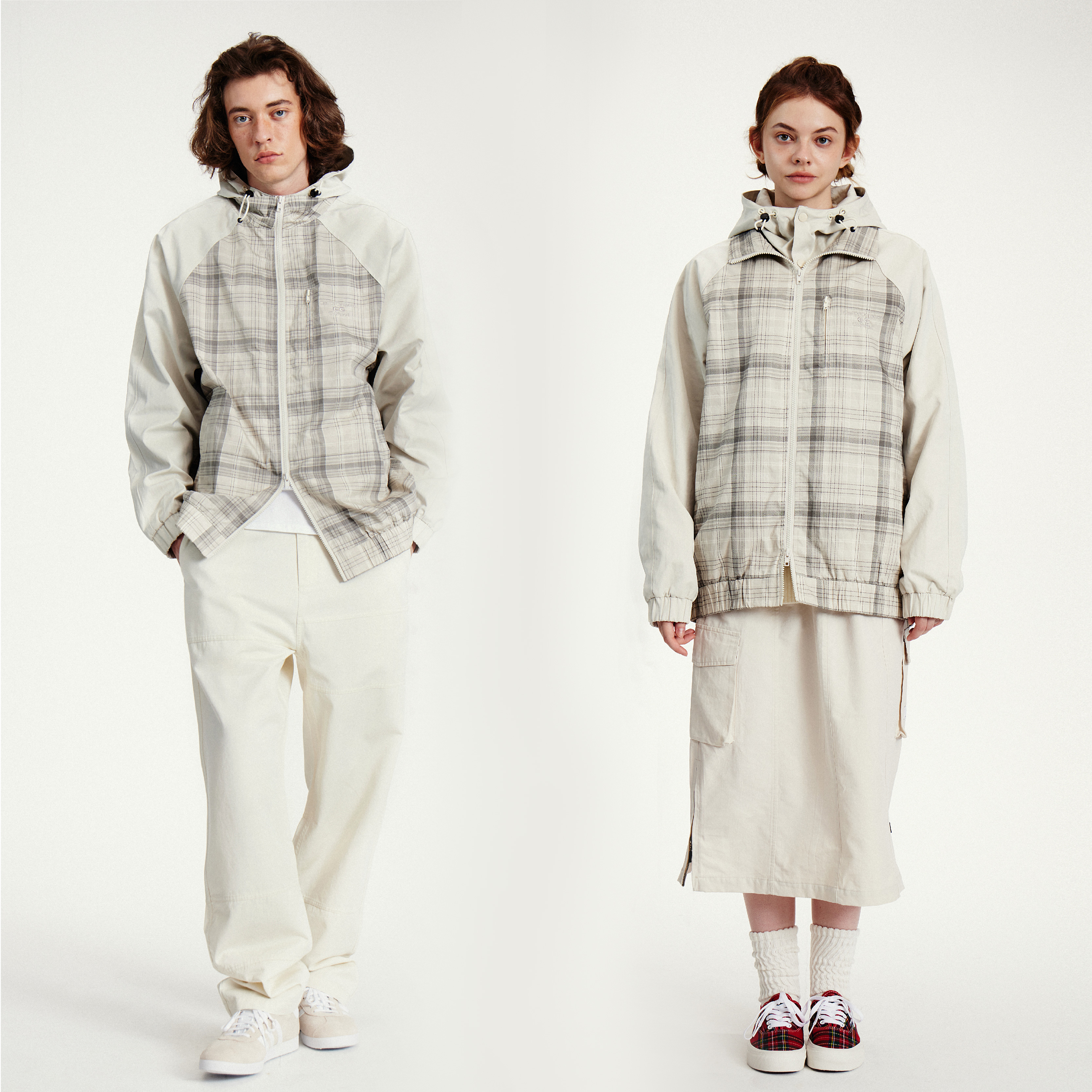 CMF美式复古经典格纹拼接冲锋夹克男潮牌可拆卸帽子薄款秋季开衫