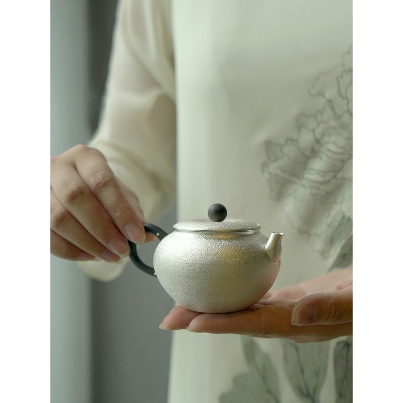 王府银庄银器足银999纯手工麻纹一张打泡茶壶茶器功夫茶具 润禾