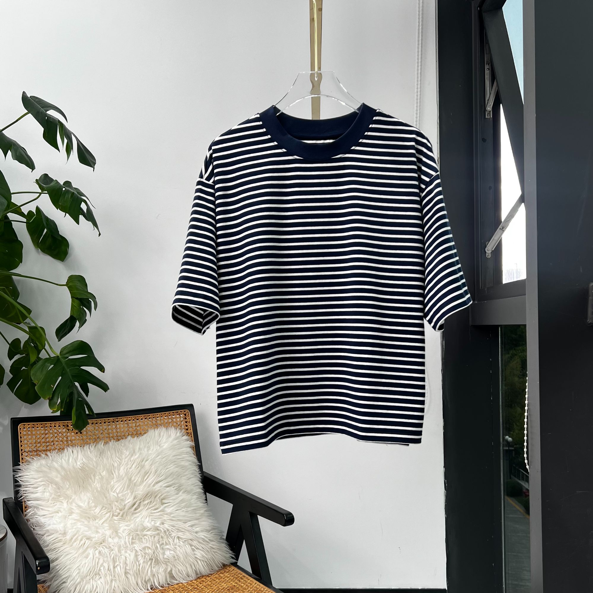 【Nora&Miya】时尚与舒适兼具 夏季休闲圆领条纹T恤简约百搭宽松