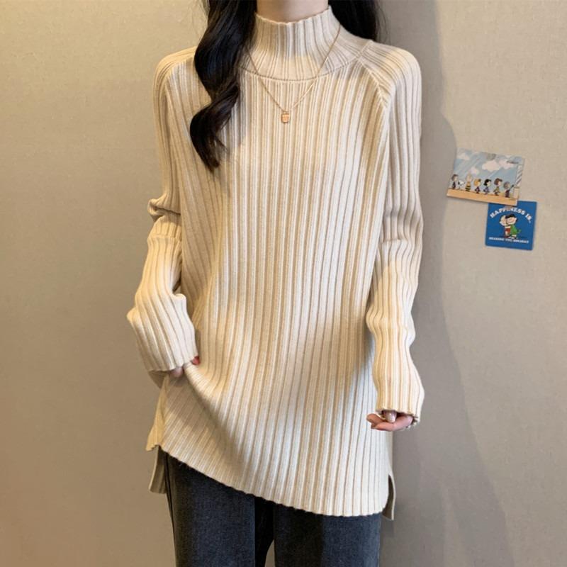 大码中长款半高领加厚打底毛衣女秋冬胖MM宽松显瘦百搭针织衫上衣