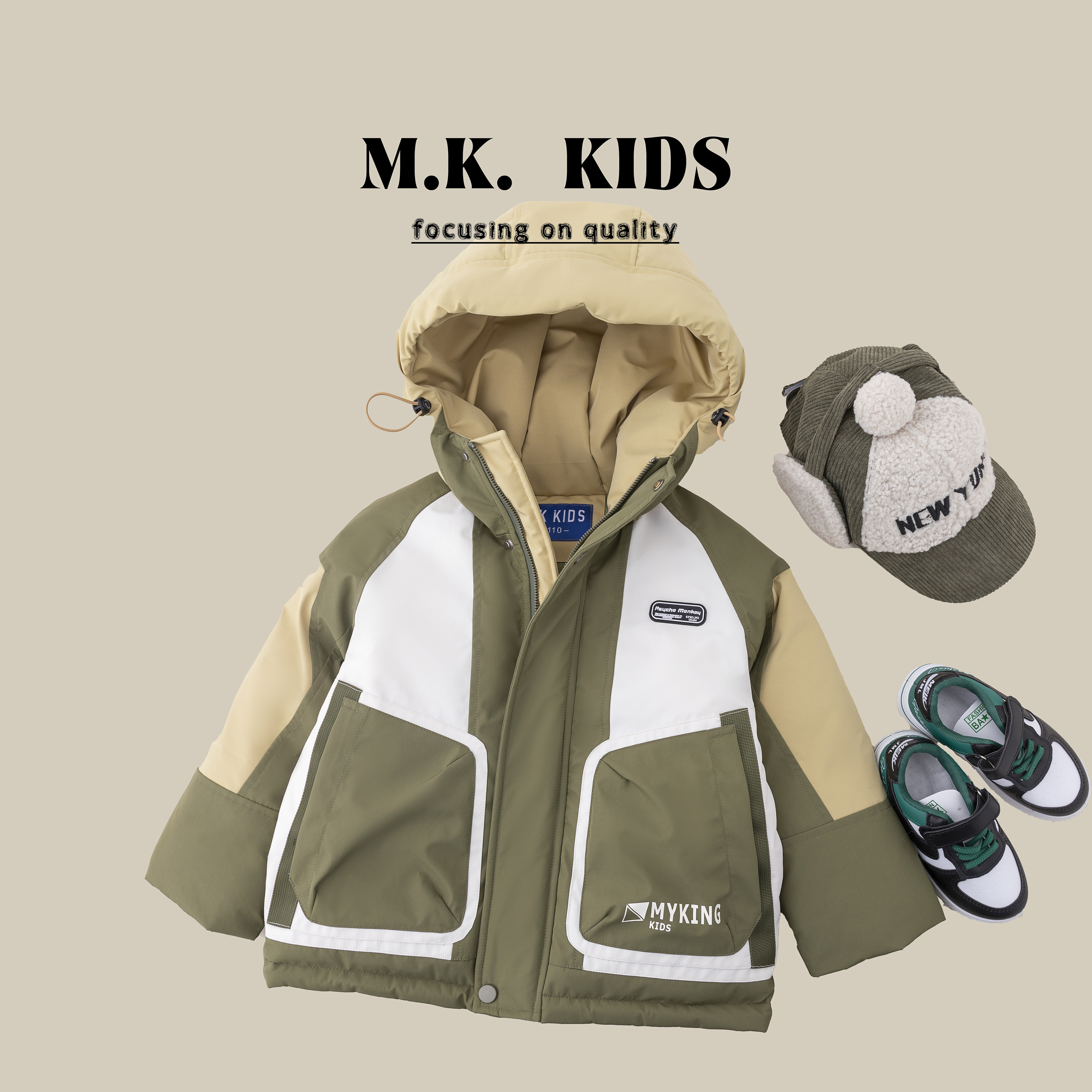 MK品牌现货【绿野仙踪】儿童冬款时尚加厚棉衣绿色休闲棉服DG70218